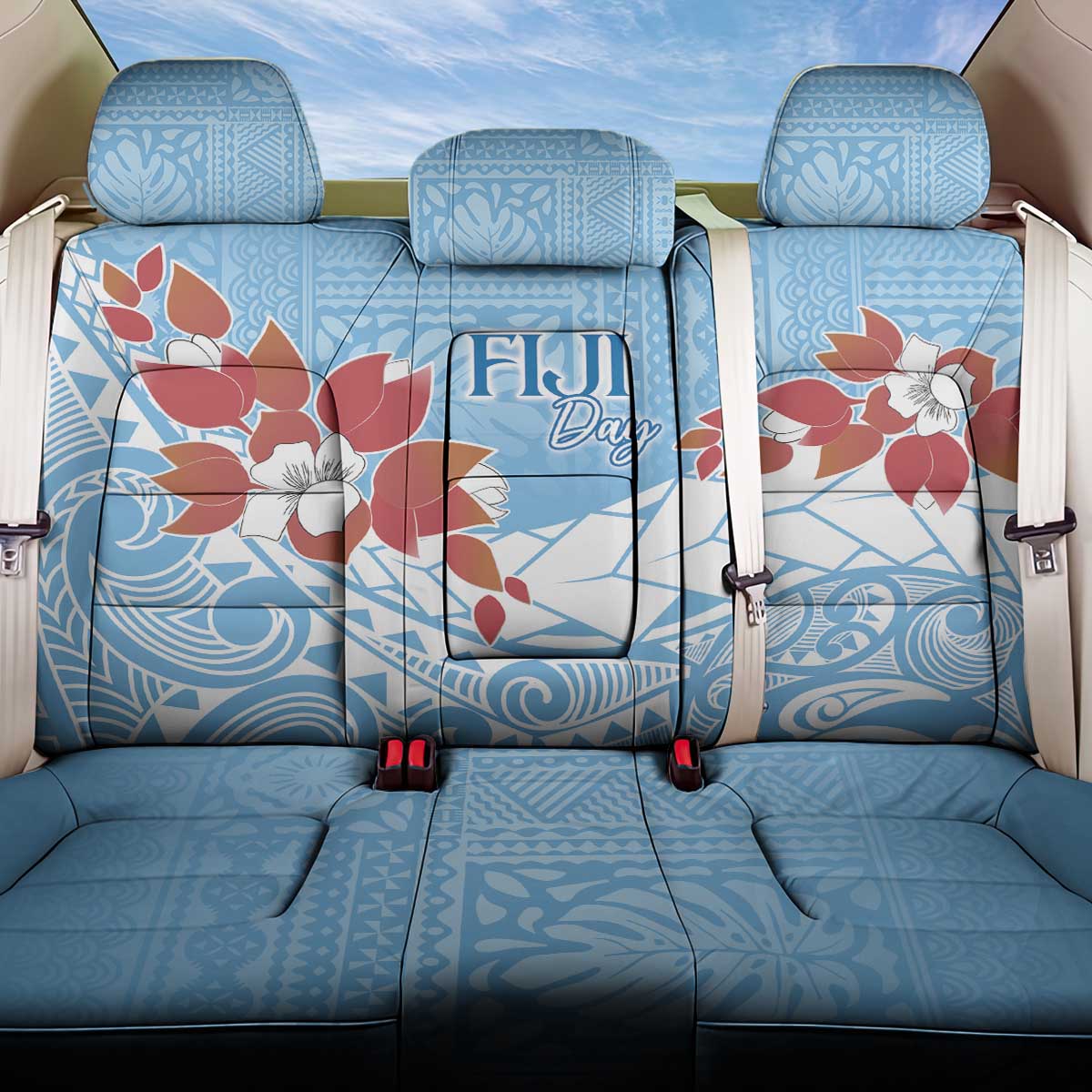 Bula Fiji Day Back Car Seat Cover Tagimaucia on Masi Pattern - Turquoise