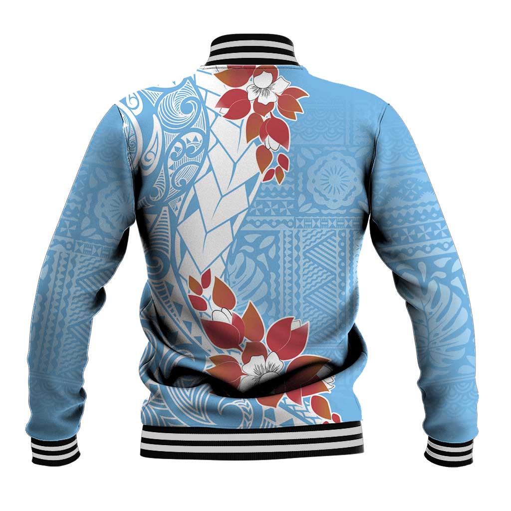 Bula Fiji Day Baseball Jacket Tagimaucia on Masi Pattern - Turquoise