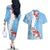 Bula Fiji Day Couples Matching Off The Shoulder Long Sleeve Dress and Hawaiian Shirt Tagimaucia on Masi Pattern - Turquoise