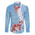 Bula Fiji Day Family Matching Off The Shoulder Long Sleeve Dress and Hawaiian Shirt Tagimaucia on Masi Pattern - Turquoise