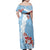 Bula Fiji Day Family Matching Off Shoulder Maxi Dress and Hawaiian Shirt Tagimaucia on Masi Pattern - Turquoise