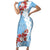 Bula Fiji Day Family Matching Short Sleeve Bodycon Dress and Hawaiian Shirt Tagimaucia on Masi Pattern - Turquoise