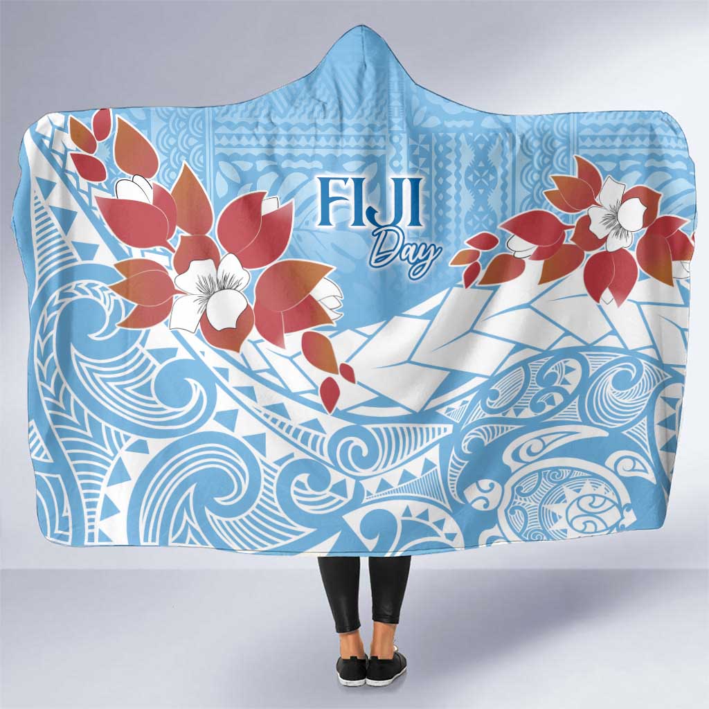 Bula Fiji Day Hooded Blanket Tagimaucia on Masi Pattern - Turquoise