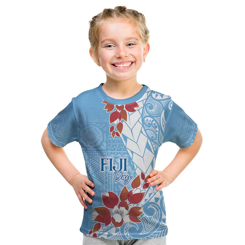 Bula Fiji Day Kid T Shirt Tagimaucia on Masi Pattern - Turquoise