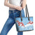 Bula Fiji Day Leather Tote Bag Tagimaucia on Masi Pattern - Turquoise