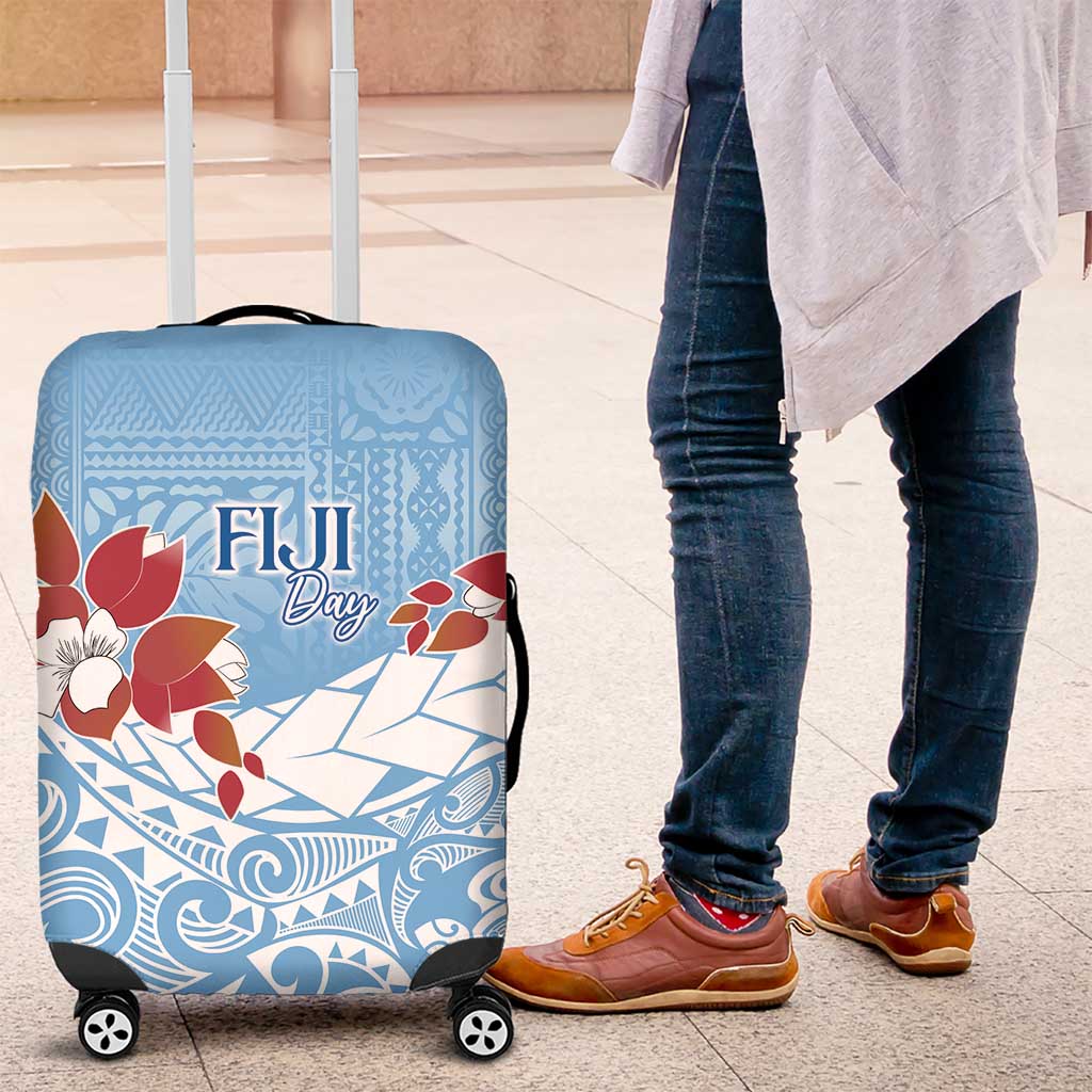 Bula Fiji Day Luggage Cover Tagimaucia on Masi Pattern - Turquoise