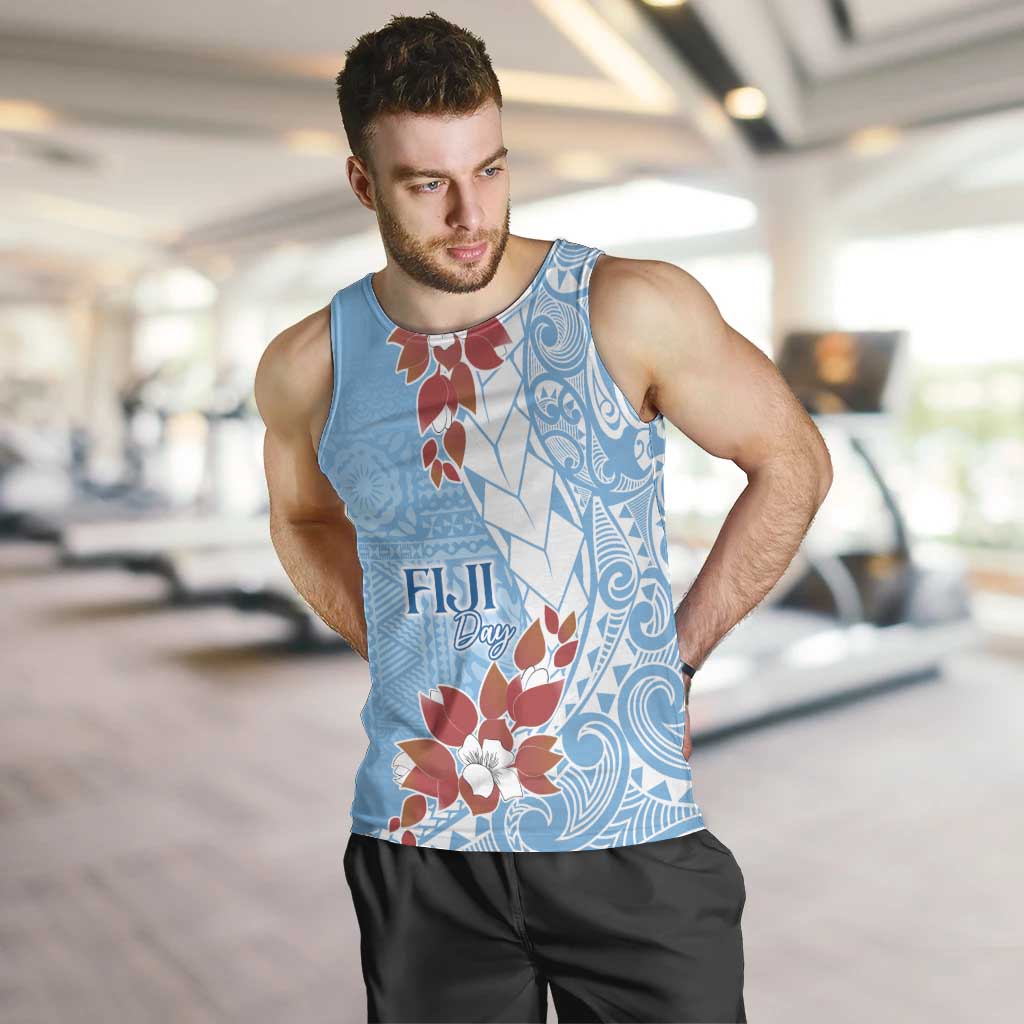 Bula Fiji Day Men Tank Top Tagimaucia on Masi Pattern - Turquoise