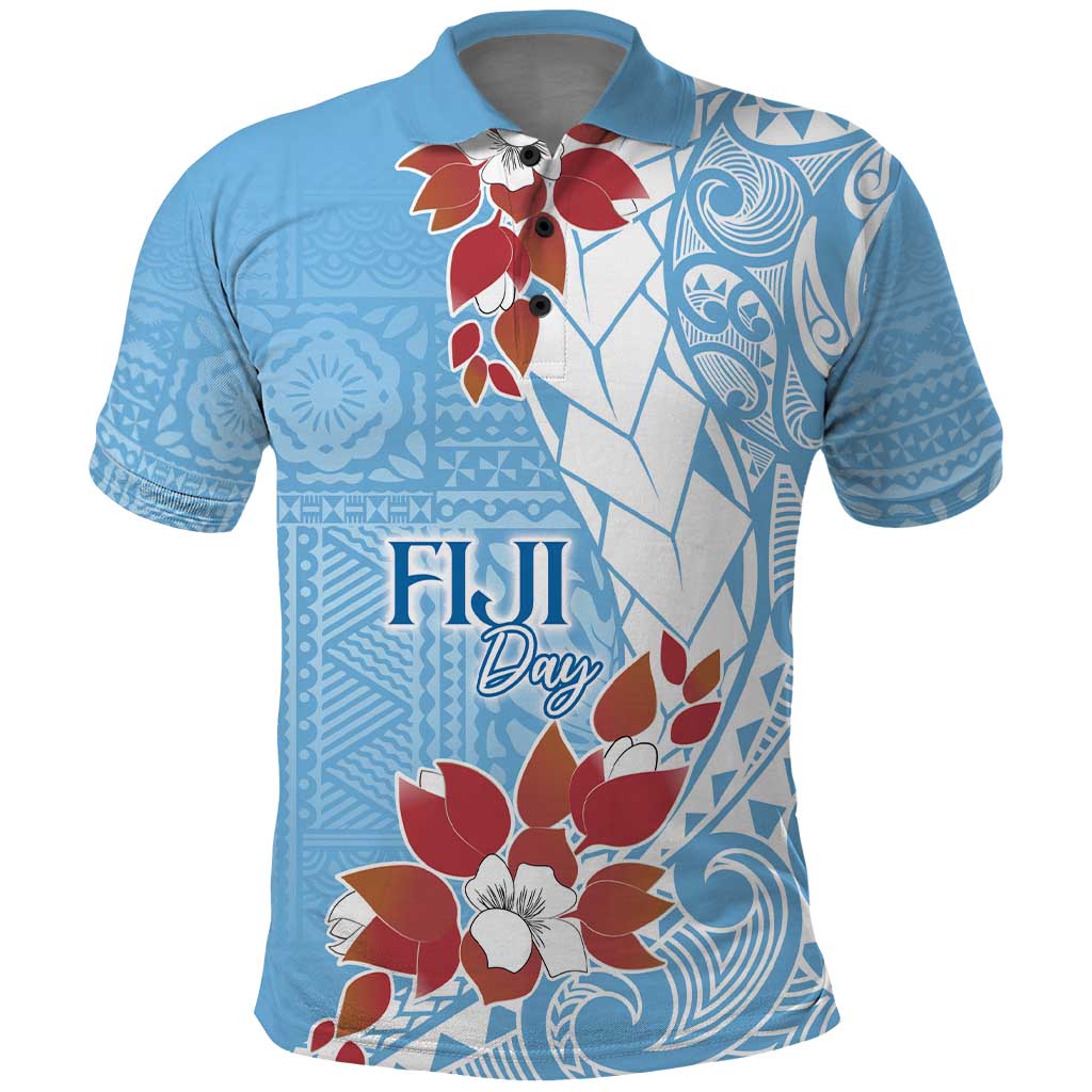 Bula Fiji Day Polo Shirt Tagimaucia on Masi Pattern - Turquoise