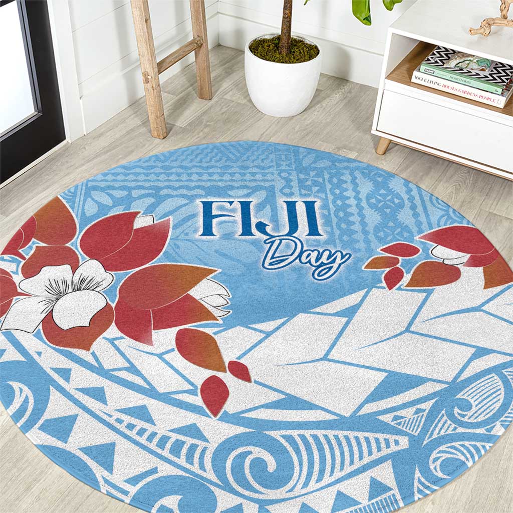 Bula Fiji Day Round Carpet Tagimaucia on Masi Pattern - Turquoise