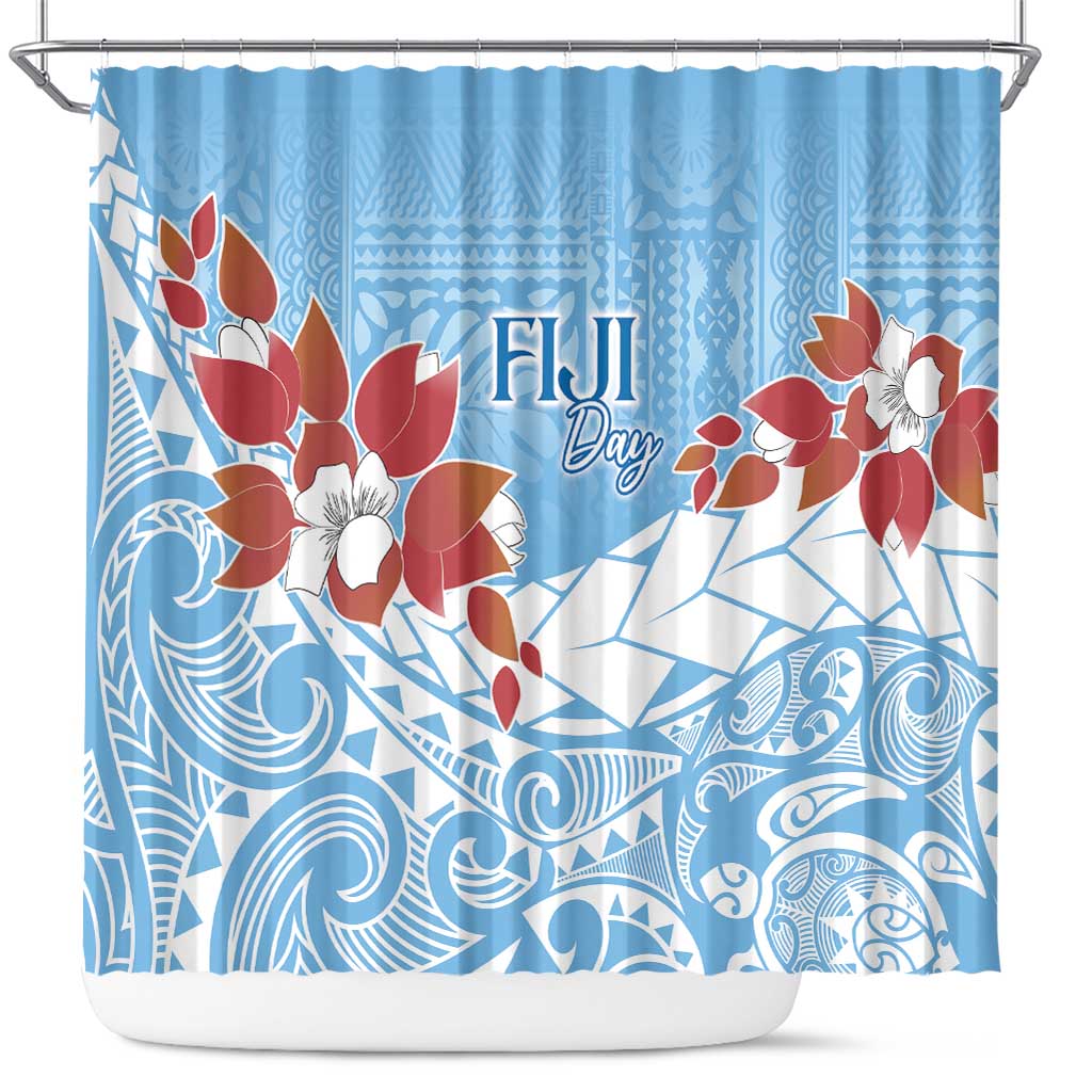 Bula Fiji Day Shower Curtain Tagimaucia on Masi Pattern - Turquoise