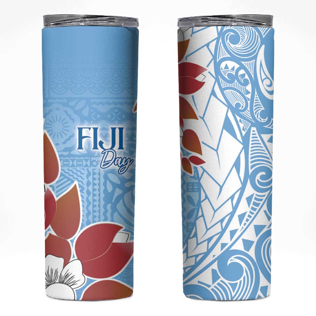 Bula Fiji Day Skinny Tumbler Tagimaucia on Masi Pattern - Turquoise