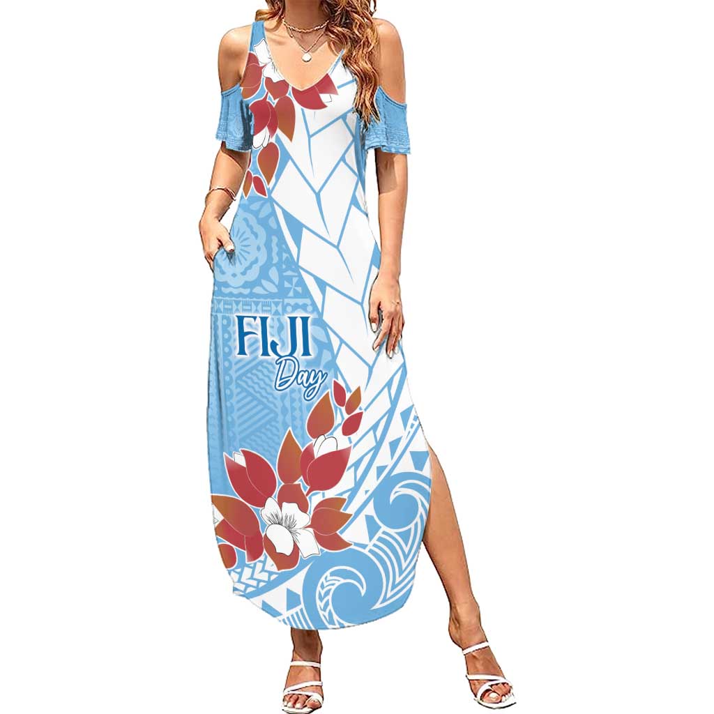 Bula Fiji Day Summer Maxi Dress Tagimaucia on Masi Pattern - Turquoise