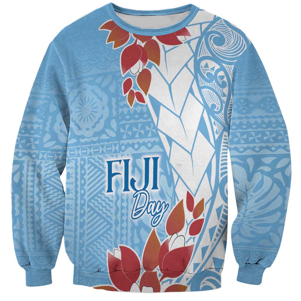 Bula Fiji Day Sweatshirt Tagimaucia on Masi Pattern - Turquoise