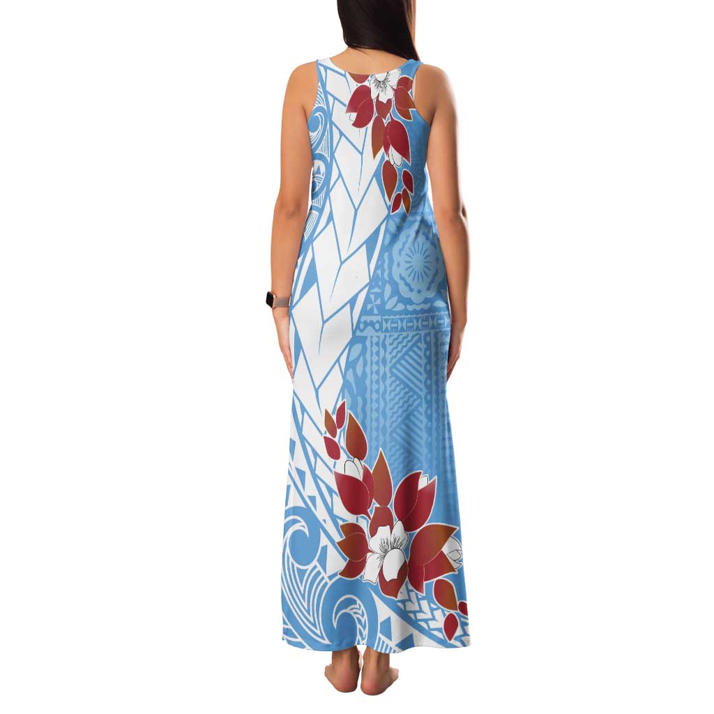 Bula Fiji Day Tank Maxi Dress Tagimaucia on Masi Pattern - Turquoise