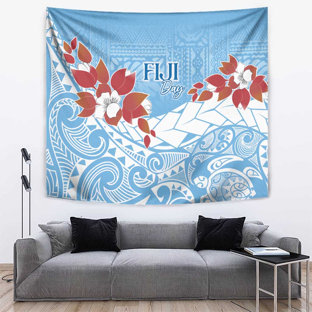 Bula Fiji Day Tapestry Tagimaucia on Masi Pattern - Turquoise