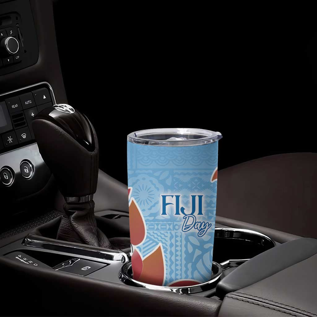Bula Fiji Day Tumbler Cup Tagimaucia on Masi Pattern - Turquoise LT7 - Polynesian Pride