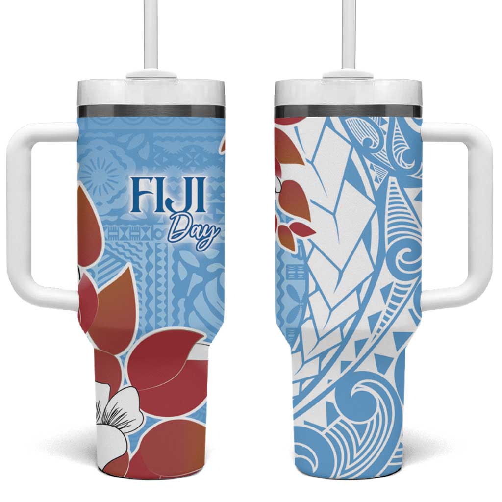 Bula Fiji Day Tumbler With Handle Tagimaucia on Masi Pattern - Turquoise LT7 One Size: 40 oz Turquoise - Polynesian Pride