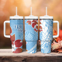 Bula Fiji Day Tumbler With Handle Tagimaucia on Masi Pattern - Turquoise LT7 - Polynesian Pride