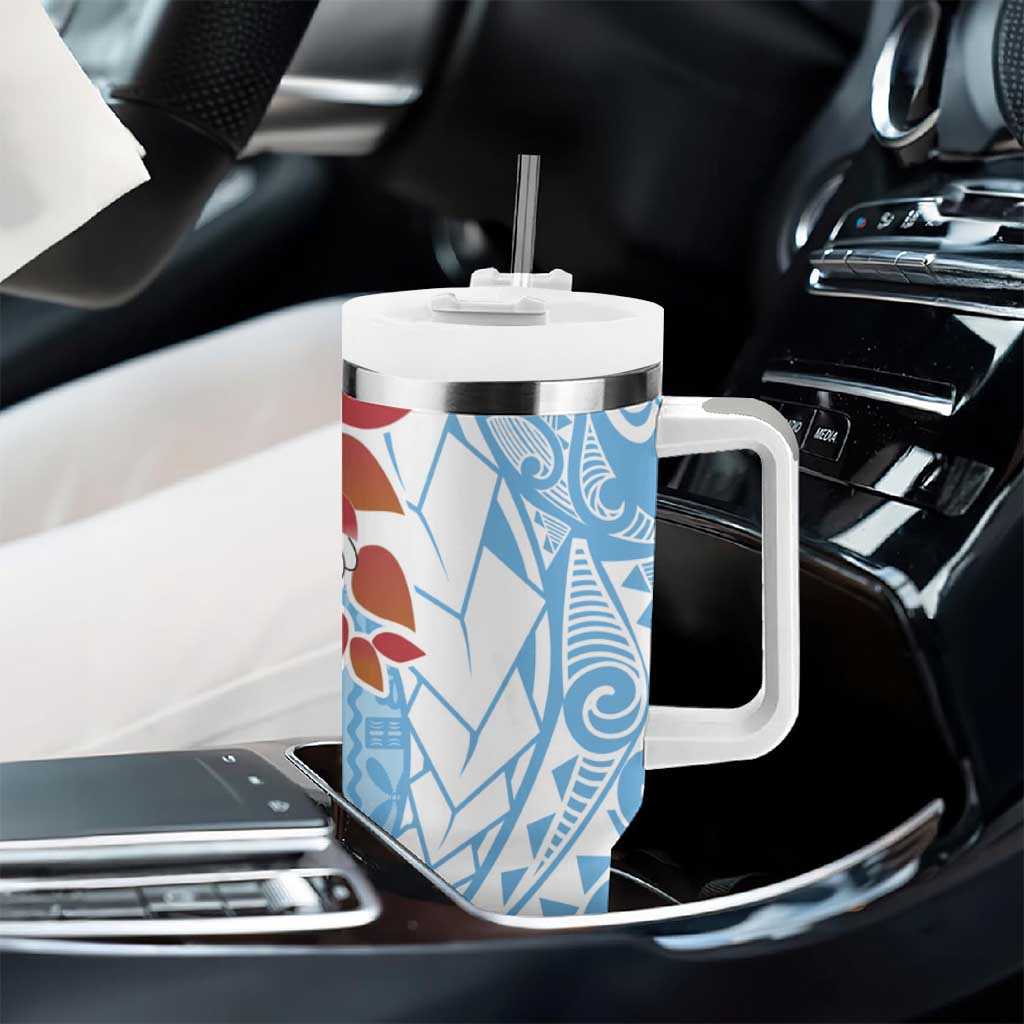 Bula Fiji Day Tumbler With Handle Tagimaucia on Masi Pattern - Turquoise LT7 - Polynesian Pride
