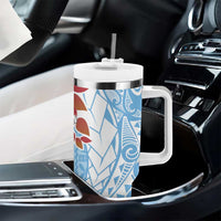 Bula Fiji Day Tumbler With Handle Tagimaucia on Masi Pattern - Turquoise LT7 - Polynesian Pride