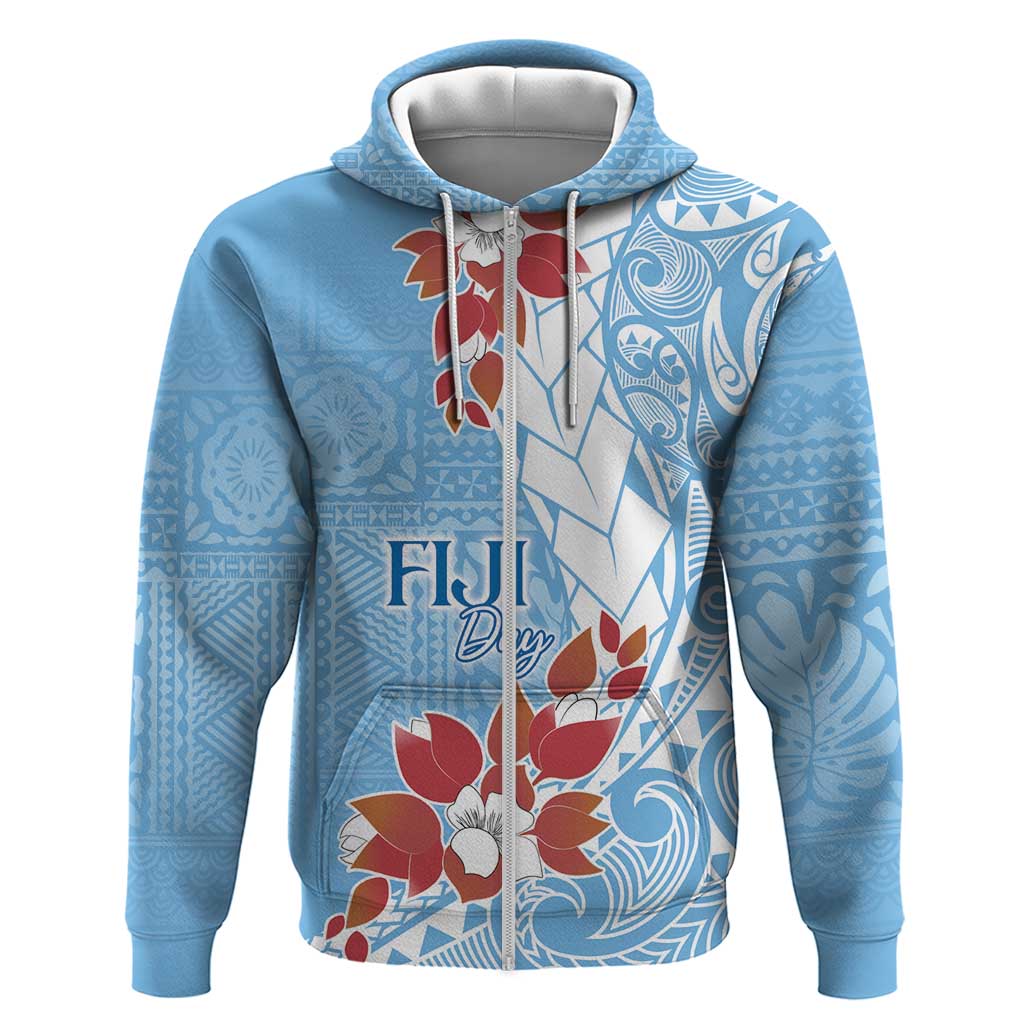 Bula Fiji Day Zip Hoodie Tagimaucia on Masi Pattern - Turquoise