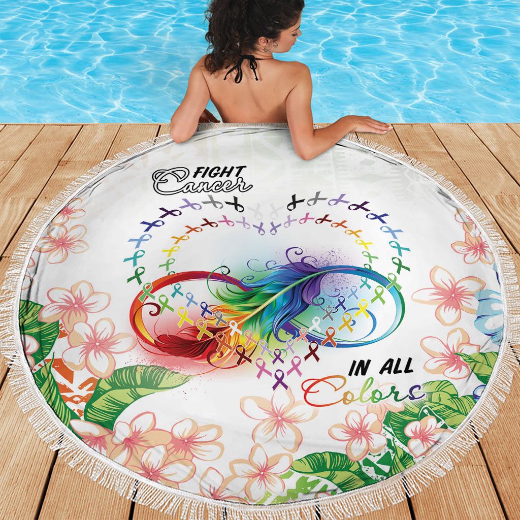 Fight Cancer In All Colors Beach Blanket Plumeria Mix Tapa Pattern LT7 - Polynesian Pride