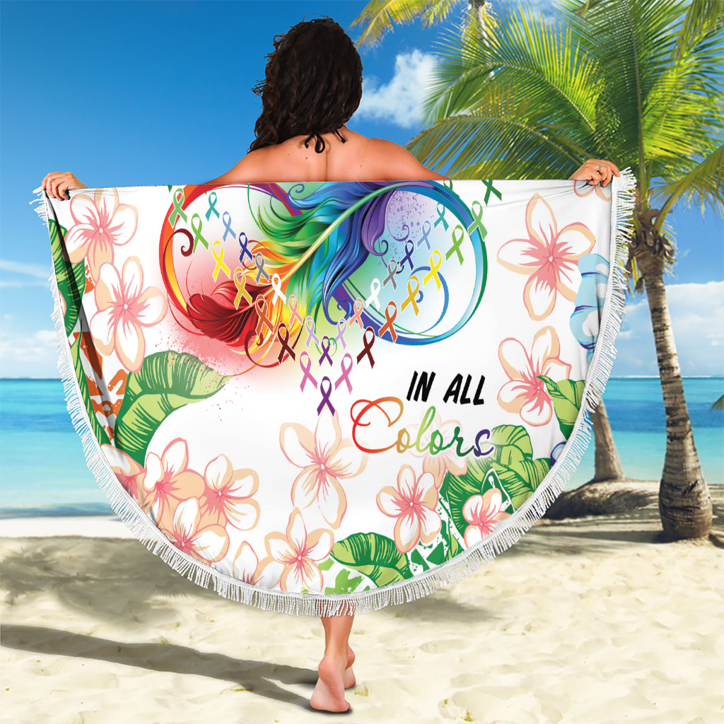 Fight Cancer In All Colors Beach Blanket Plumeria Mix Tapa Pattern LT7 - Polynesian Pride
