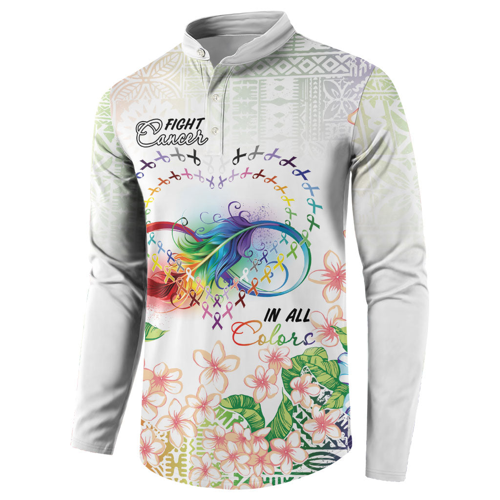 Fight Cancer In All Colors Button Sweatshirt Plumeria Mix Tapa Pattern LT7 - Polynesian Pride