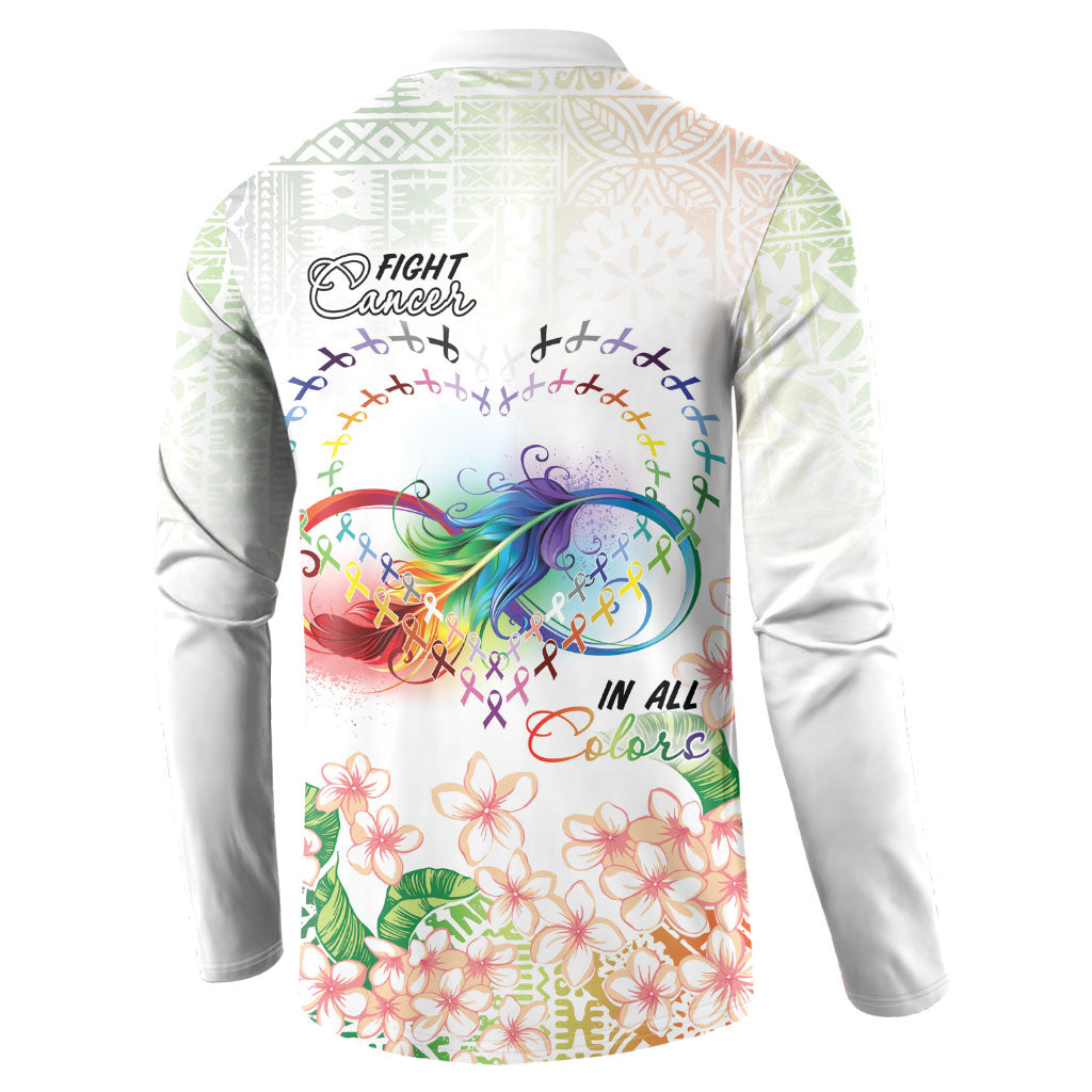 Fight Cancer In All Colors Button Sweatshirt Plumeria Mix Tapa Pattern LT7 - Polynesian Pride
