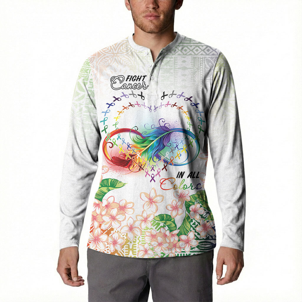 Fight Cancer In All Colors Button Sweatshirt Plumeria Mix Tapa Pattern LT7 - Polynesian Pride