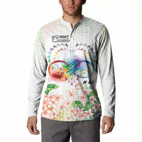 Fight Cancer In All Colors Button Sweatshirt Plumeria Mix Tapa Pattern LT7 - Polynesian Pride