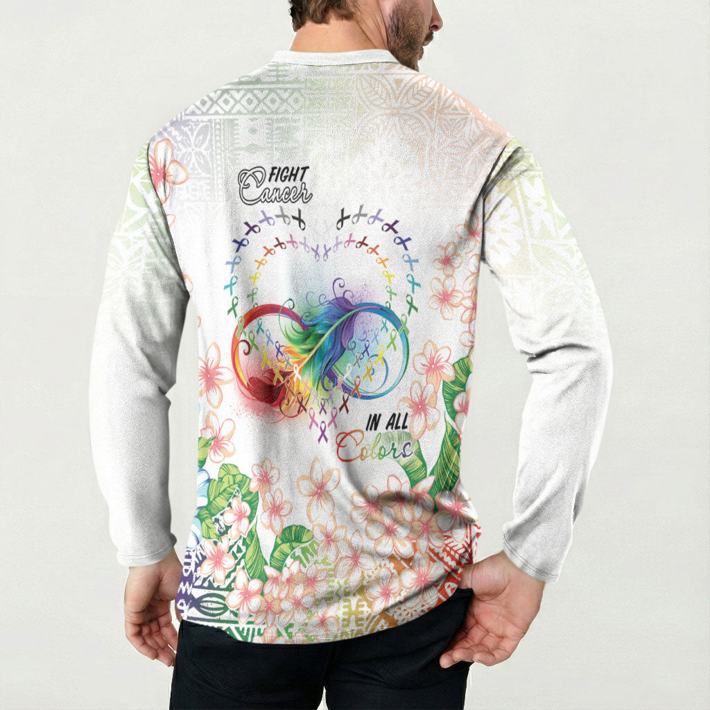 Fight Cancer In All Colors Button Sweatshirt Plumeria Mix Tapa Pattern LT7 - Polynesian Pride