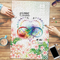 Fight Cancer In All Colors Puzzle Plumeria Mix Tapa Pattern LT7 White - Polynesian Pride