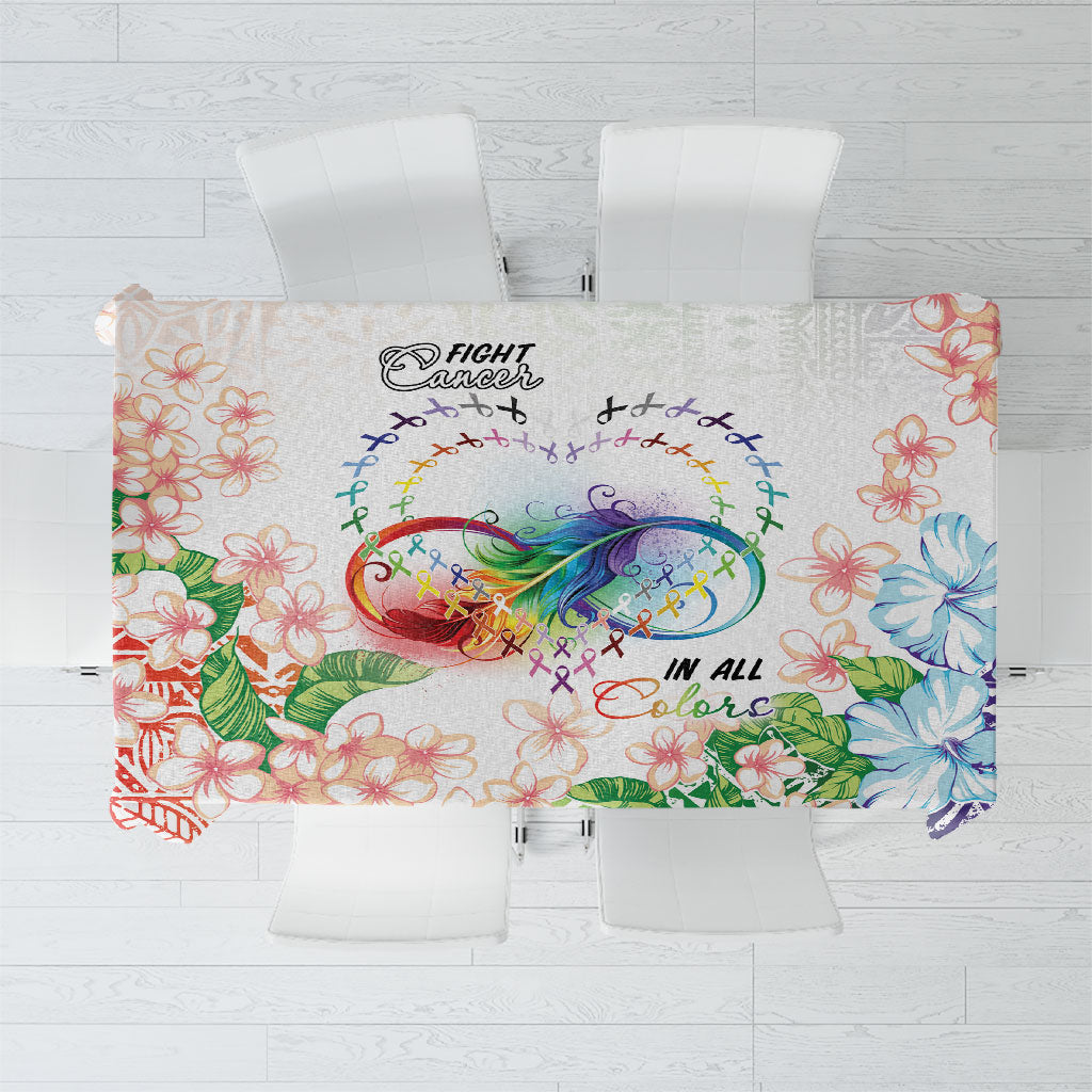 Fight Cancer In All Colors Tablecloth Plumeria Mix Tapa Pattern LT7 White - Polynesian Pride
