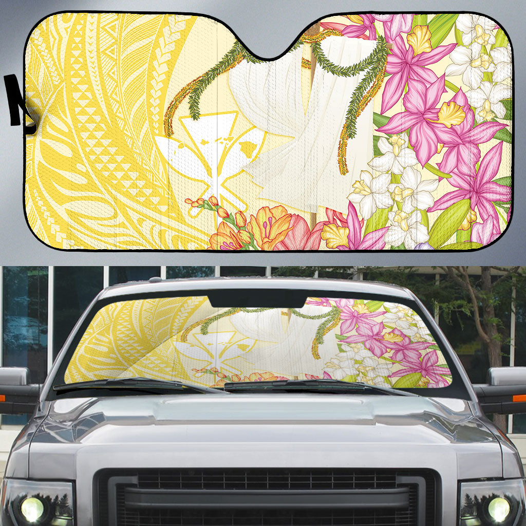 Aloha Hawaii Kanaka Makahiki Auto Sun Shade Akua Loa - Festive Golden Sand LT7 Sandy Yellow - Polynesian Pride