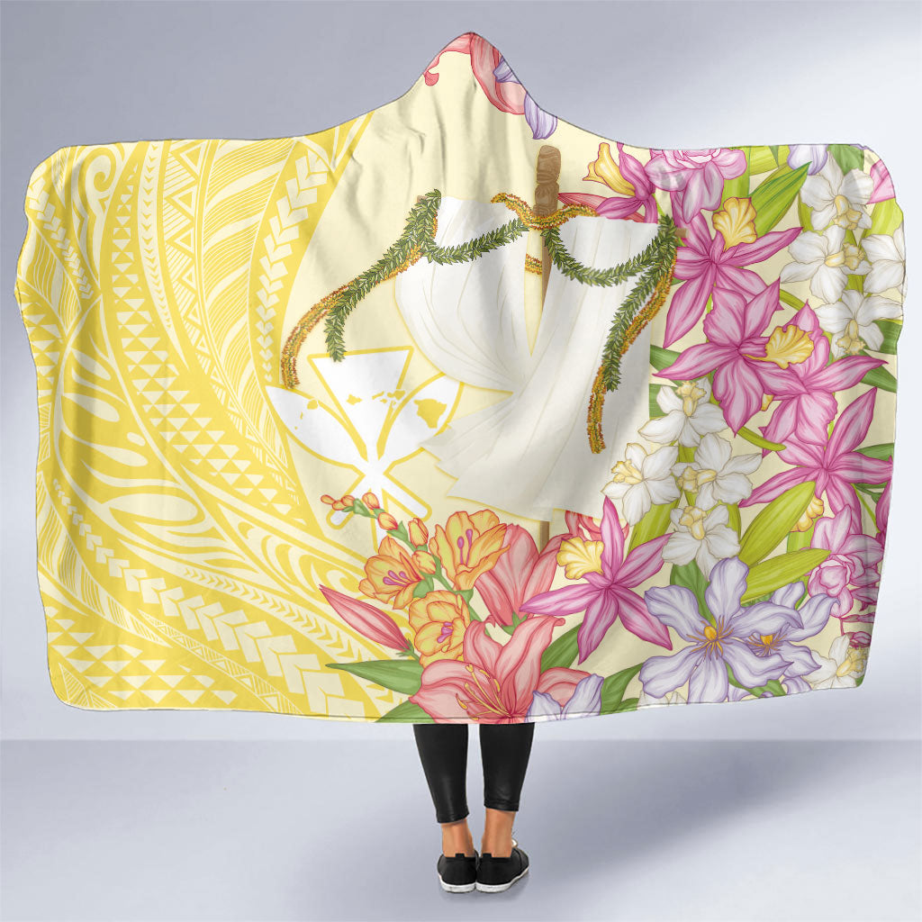 Aloha Hawaii Kanaka Makahiki Hooded Blanket Akua Loa - Festive Golden Sand LT7 One Size Sandy Yellow - Polynesian Pride