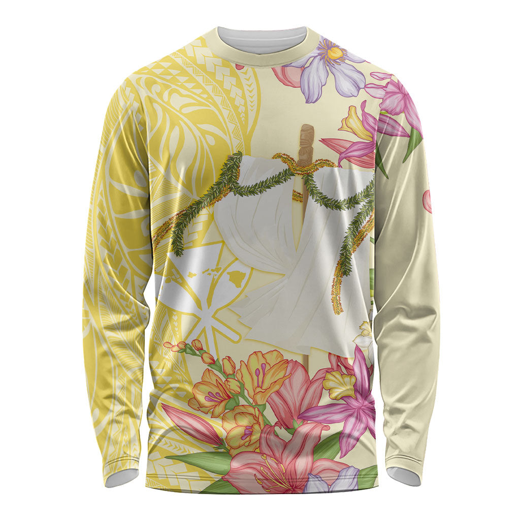 Aloha Hawaii Kanaka Makahiki Long Sleeve Shirt Akua Loa - Festive Golden Sand LT7 Unisex Sandy Yellow - Polynesian Pride