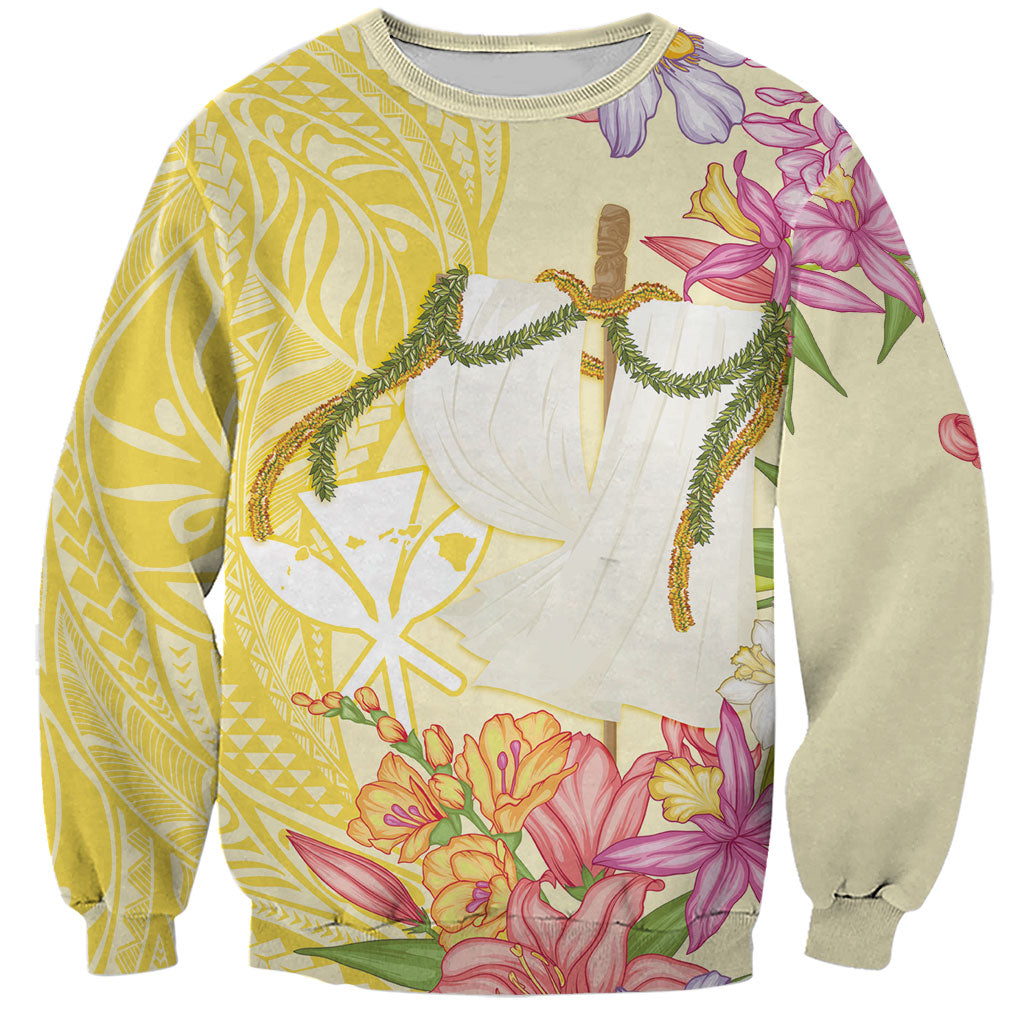 Aloha Hawaii Kanaka Makahiki Sweatshirt Akua Loa - Festive Golden Sand LT7 Unisex Sandy Yellow - Polynesian Pride