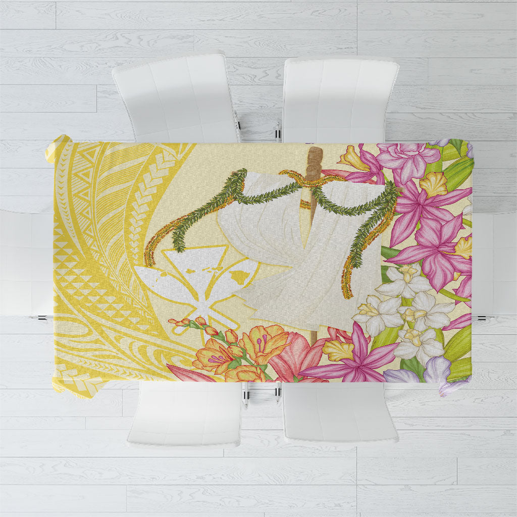 Aloha Hawaii Kanaka Makahiki Tablecloth Akua Loa - Festive Golden Sand