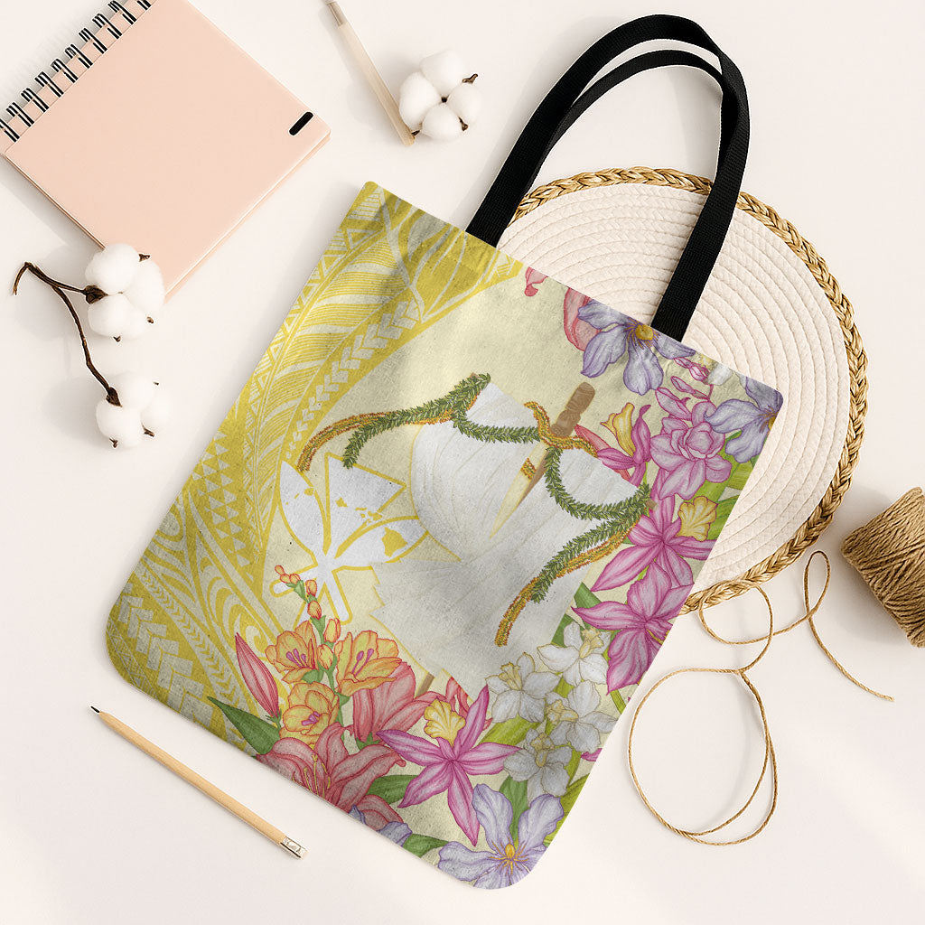Aloha Hawaii Kanaka Makahiki Tote Bag Akua Loa - Festive Golden Sand LT7 Black Strap One Size Sandy Yellow - Polynesian Pride