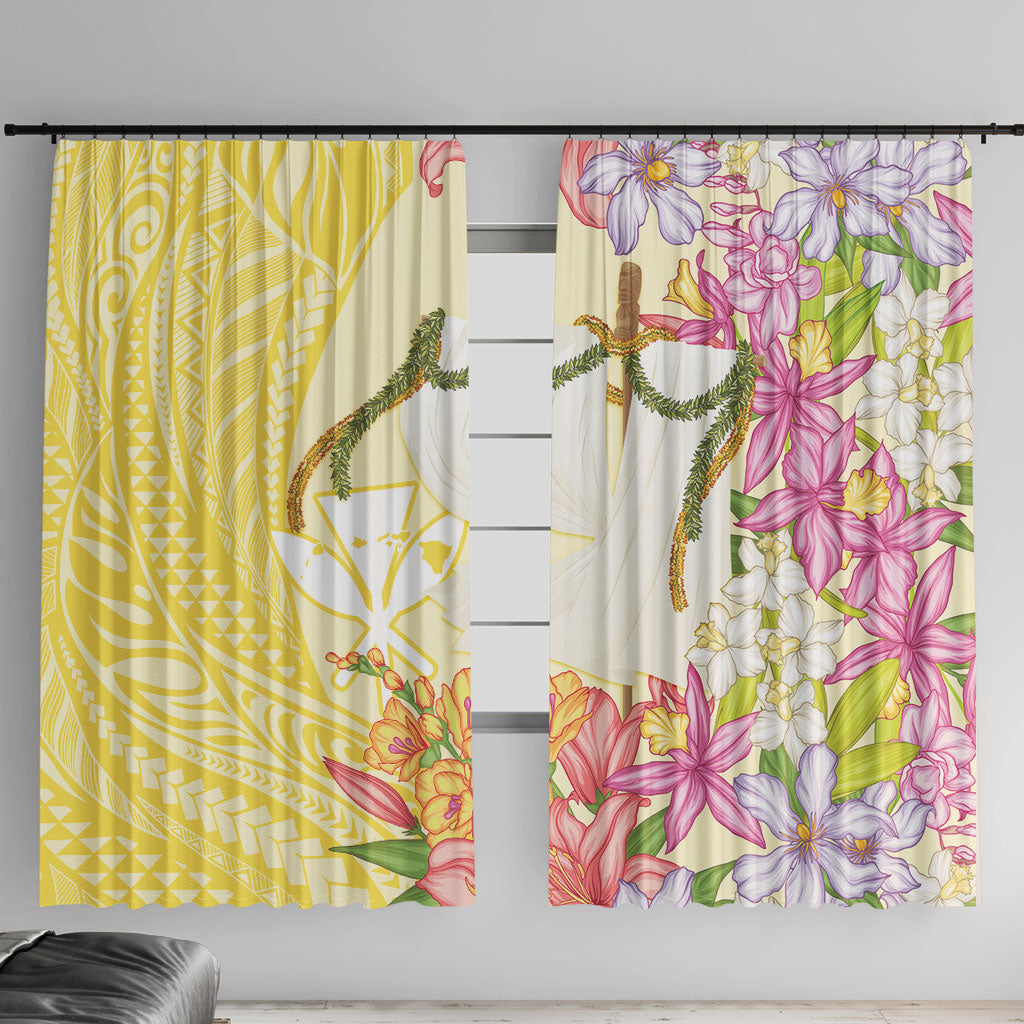 Aloha Hawaii Kanaka Makahiki Window Curtain Akua Loa - Festive Golden Sand