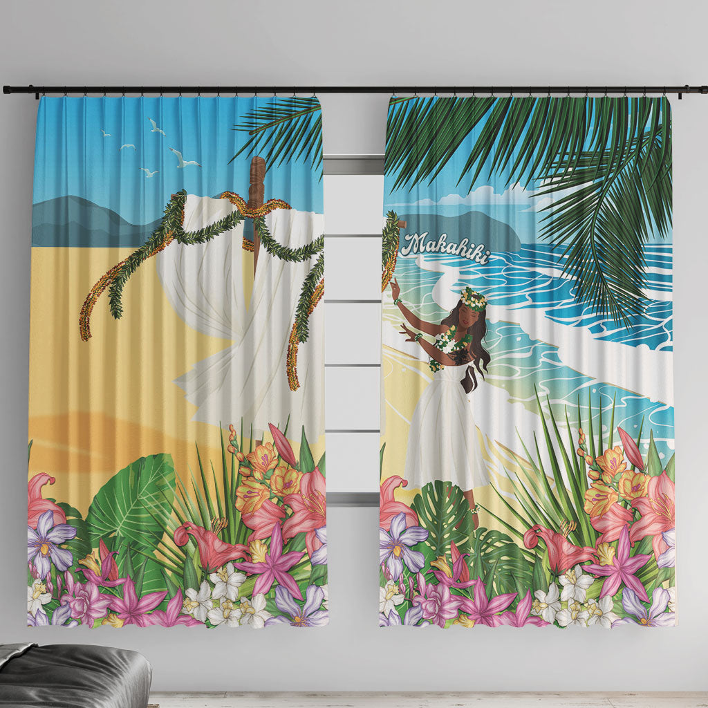 Aloha Hawaii Makahiki Hula Dance Window Curtain Beach Scenery