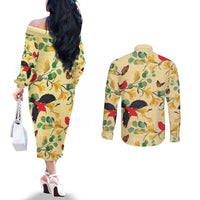 Aloha Hawaii Couples Matching Off The Shoulder Long Sleeve Dress and Long Sleeve Button Shirt I'iwi on Mamane Pastel Cream