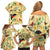 Aloha Hawaii Family Matching Off Shoulder Short Dress and Hawaiian Shirt I'iwi on Mamane Pastel Cream