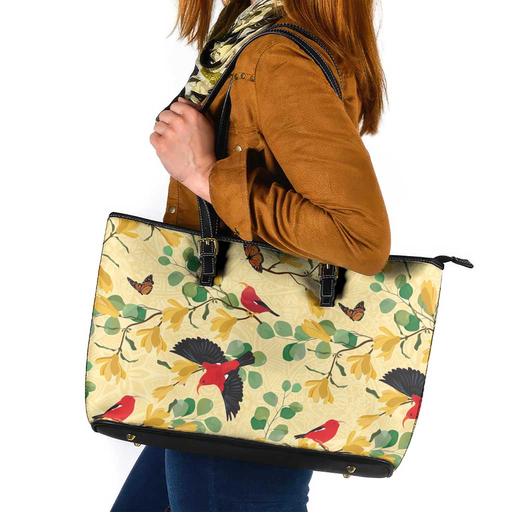 Aloha Hawaii Leather Tote Bag I'iwi on Mamane Pastel Cream LT7 Light Yellow - Polynesian Pride