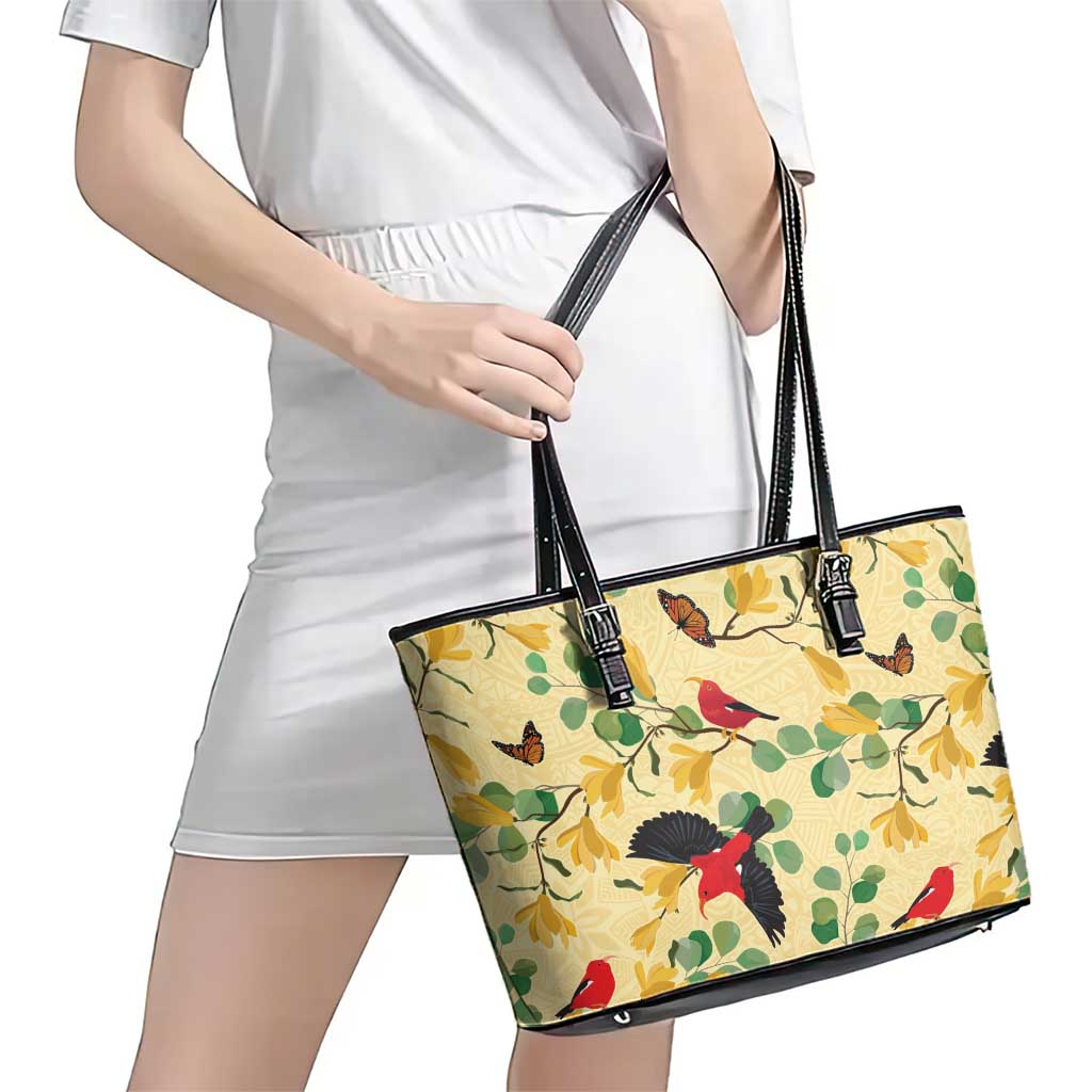 Aloha Hawaii Leather Tote Bag I'iwi on Mamane Pastel Cream LT7 - Polynesian Pride