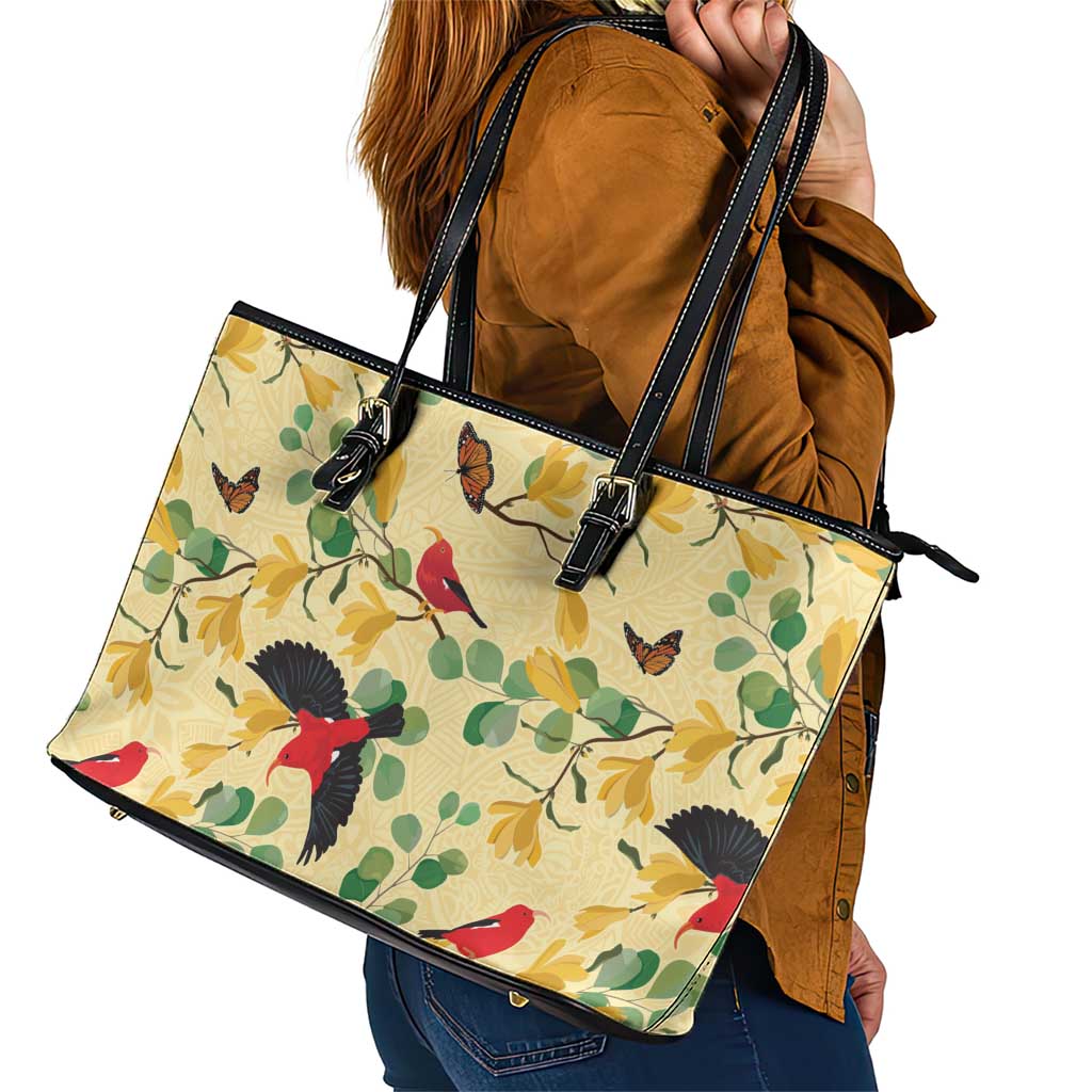 Aloha Hawaii Leather Tote Bag I'iwi on Mamane Pastel Cream LT7 - Polynesian Pride