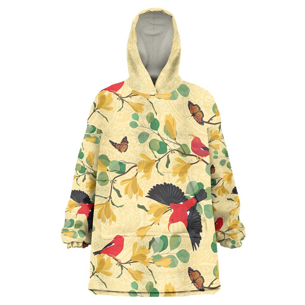 Aloha Hawaii Wearable Blanket Hoodie I'iwi on Mamane Pastel Cream LT7 One Size Light Yellow - Polynesian Pride