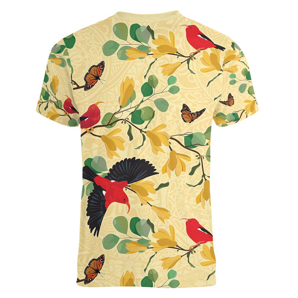Aloha Hawaii Women V-Neck T-Shirt I'iwi on Mamane Pastel Cream LT7 - Polynesian Pride