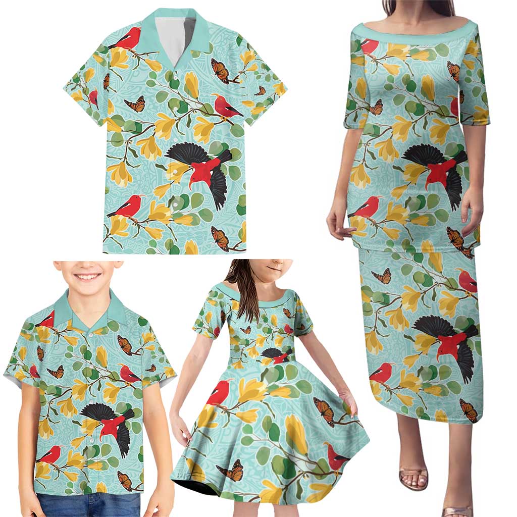 Aloha Hawaii Family Matching Puletasi and Hawaiian Shirt I'iwi on Mamane Pastel Turquoise